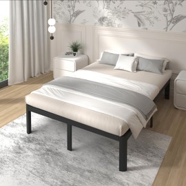 ITIMIDI Full Size Bed Frame 16 Inch High, Safety Design with Rounded Corner Legs and DIY Headboard, Heavy Duty Steel Slat Support, Metal Full Size Platform Bed Frame, No Box Spring Needed, Black