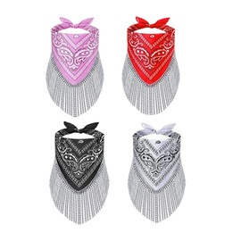 OPDENK 4 Pieces Women Fringed Bandana Cowgirl Bachelorette Bandanas With Tassel for Disco Party Carnivals Music Festivals (Multicolor-03)