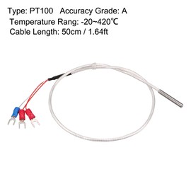 uxcell PT100 RTD Temperature Sensor Probe 3 Wires Cable Thermocouple Stainless Steel 50cm(1.64ft) (Temperature Rang: -20~420°C)