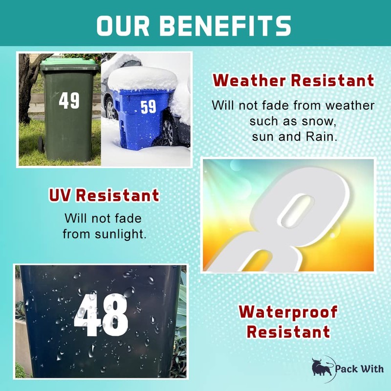 Pack of 4 White Wheelie Bin Stickers Number - 2