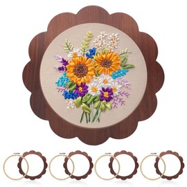 4 Sets Wood Embroidery Hoop Frame 8 Inch Sunflower Embroidery Display Frame Large Round Wooden Embroidery Frame for Finished Cross Stitch Hoop Frame DIY Decor Sewing Ornaments