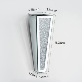 Crystal Wall Vase Hanging Flower-vase - Silver Crushed Diamond Mirrored Container Flower Vase Home Decor for Living Room, Dining Room, Bedroom, Set of 2 （11.2 Inch High） Wittolins