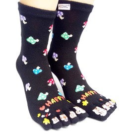 Women's Cotton Toe Socks,five Finger Socks,Funny and Funky cartoon theme sport Toe Socks (mushroom-black)