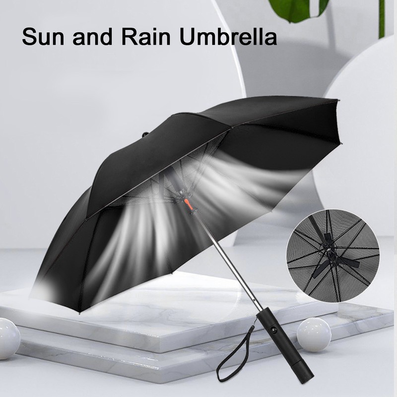 Cooling Fan Umbrella UV Guard Sun Blocking 2600mAh USB Rechargeable