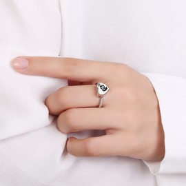 SOLOLIKE Sterling Silver Heart Urn Jewelry Rings for Ashes for Women: Angel Wings with Music Note Cremation Rings Memorial Keepsake Jewelry Finger Ring for Human Ash