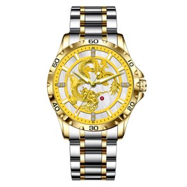 GLENAW Automatic Watches for Men Dragon Dragon Carved Dial Watch Luxury Mechanical Self Winding Mens Watches Diamond Gold Wrist Watch