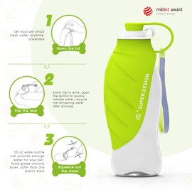 SUPERDESIGN Dog Water Bottle Non-Slip Portable 580ML Capacity Bottle for Small to Large Dogs, Leak Proof Pet Drinking Bottle for Outdoor and Detachable Doule-Layer Screw Cap Lrage Green