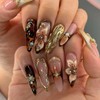 CharmeFleur 3D Handmade Sticker Brown Almond Nails with Stereo Flower