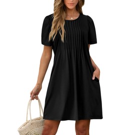 SAMPEEL Summer Dresses for Women 2025 Beach Vacation Cover Up Tshirt Dress with Pockets M Black