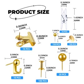 400 Pcs Gold Push Pins Set,7 Styles Push pins, Pin Tacks,Decorative Thumb Tacks for Cork Board,Bulletin Boards Home Office Accessories