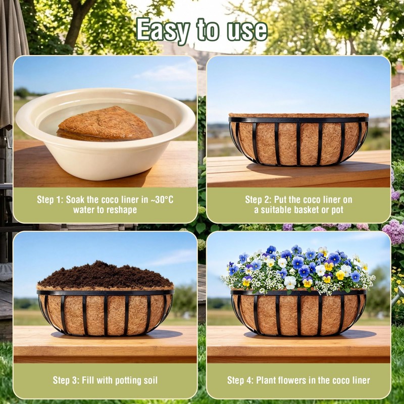 4 Pcs 24" Trough Coco Liner for Planter, 100% Natural