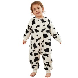 MICHLEY Flannel Baby Sleeping Bag Unisex Pajamas, Long Sleeve Zipper Wearable Sleeping Sack with Legs for Autumn Winter,Cow,4-5years, Size 120