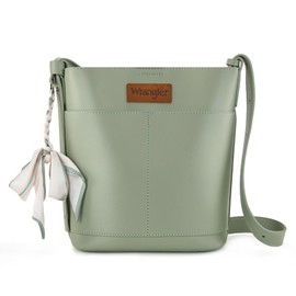 Wrangler Vegan Leather Crossbody Purse for Women Large Cross Body Bag with Scarves Green WG67-9183LGN