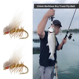 EMSea Pack of 12 Dry Flies Barbless Fly Fishing Bait Silkworm Moth Fly Bait Hand Tied Fishing Flies for Fishing Trout Bass Salmon 15 mm