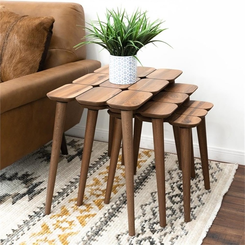 ASHCROFT Page Mid-Century Modern Wood Nesting Tables in Walnut (Set