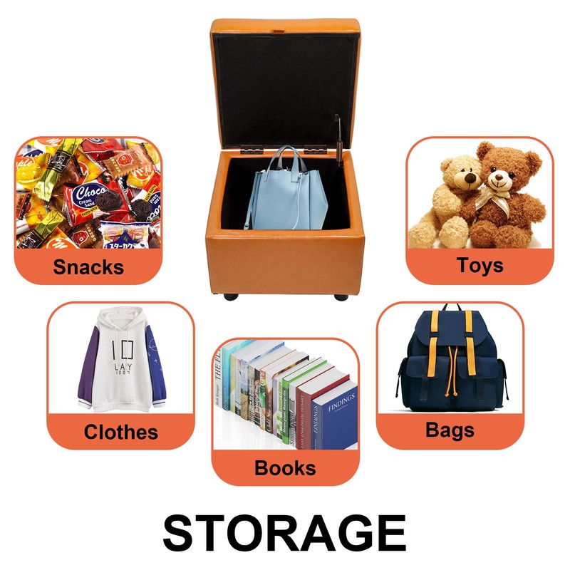 H&B Luxuries Tufted Leather Square Flip Top Storage Ottoman Cube