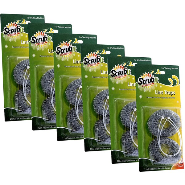 Scrub-It Aluminum Mesh 12 Lint Traps with 12 Long Lasting Ties for Washing Machines