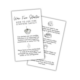 Wax Fire Starter Care Guide Instruction Card | 50pk 2x3.5” Soy Beeswax Pack Fire Pit Fragrant Cupcake Tins Containers Fir Spruce Crafters DIY Client Business Cards
