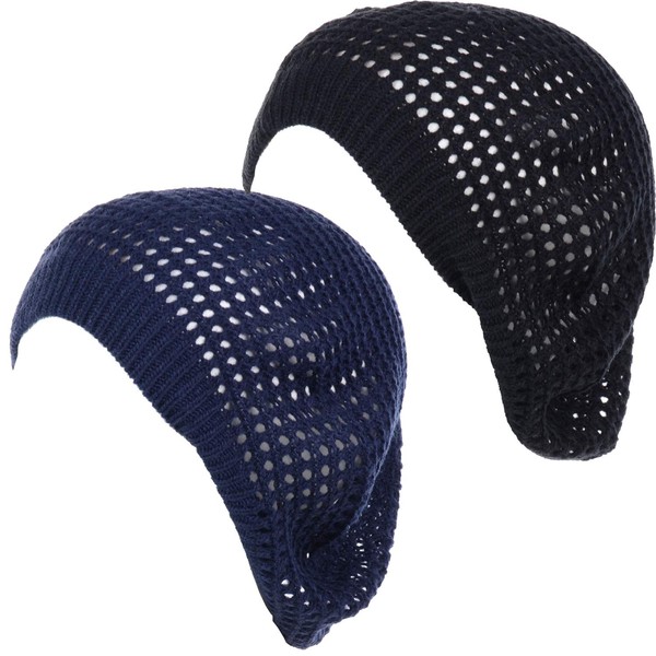 BYOS - Gorro de ganchillo para mujer, Net-2 Pack-azul marino