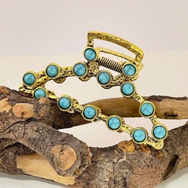 1 Pack Western Hair Clips Turquoise Hair Claw Cowgirl Large Hair Clips Women Hair Accessories Blue Stone Gold