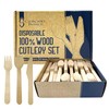 Disposable Wooden Cutlery Set - 300 pcs Wooden Compostable Utensils