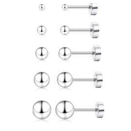 Flat Back Ball Earrings for Women Trendy Sterling Silver Hypoallergenic Small Stud Earrings for multiple piercing (ball)