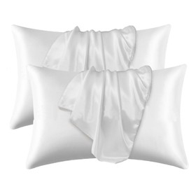 2 Pack White Silk Pillowcases, Satin Pillowcase for Hair and Skin pillowcases Silk Pillow Case, 20 × 30 in Silk Pillow Cases, Static Free Silk Pillow Covers, Pillow Envelope