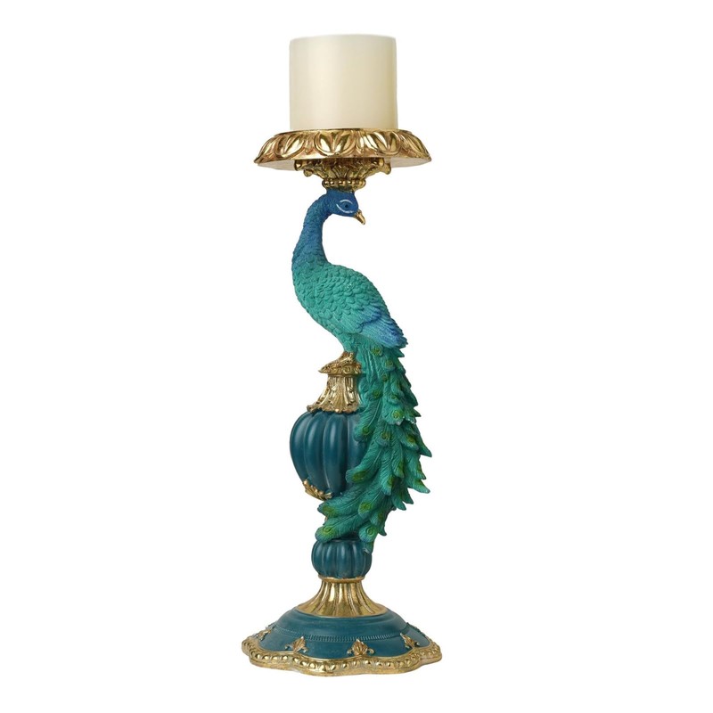 Peacock Pillar Candle Holders,Peacock Christmas Decorations Candlestick,14 inch