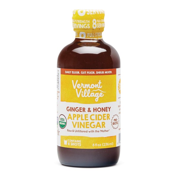 Vermont Village Organic Apple Cider Sipping Vinegar (Ginger & Honey), Pack of 4