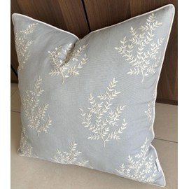 VAGMINE Hand Crafted Embroidered Cotton Square Decorative Accent Throw Pillow Cover - for Master Bedroom, New Home, Anniversary, Farmhouse, Couch, Sofa - Leaves-Robins Egg, 20x20 Inches