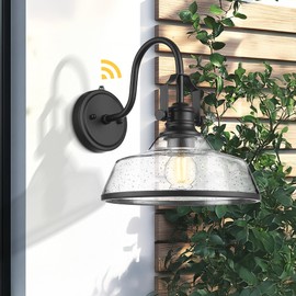 kudos Dusk to Dawn Outdoor Wall Sconce, Exterior Garage Light Fixtures, Farmhouse Waterproof Outdoor Gooseneck Barn Light Motion Sensor, Seeded Glass 1 Pack, KDOWL05-BK-S-LC
