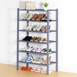 Smiry Shoe Rack, 6 Tier Thick Bamboo Shoe Organizer, Stackable Free Standing Wooden Shoe Storage Shelf for Closet, Entryway, Front Door Entrance, Grey