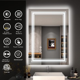 GOLOMO 20X28 LED Bathroom Mirror, Vanity Mirror with Lights, Backlit and Front lit Mirror for Wall, Dimmable, Anti-Fog, Shatterpoof, Memory (Horizontal/Vertical)
