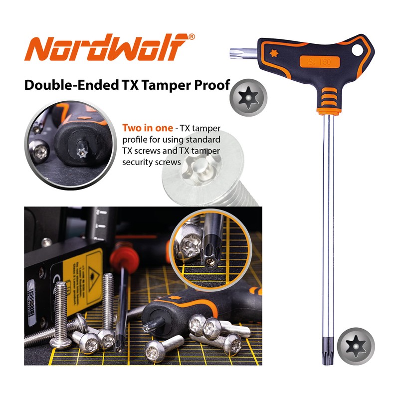NordWolf 9-Piece T-Handle Torx Wrench Set, S2 Steel Long Arm