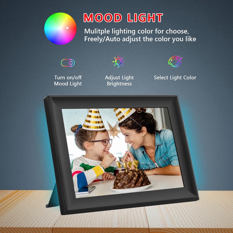 FRAMEO 32GB Digital Picture Frame with LED Light, 10.1 Inch