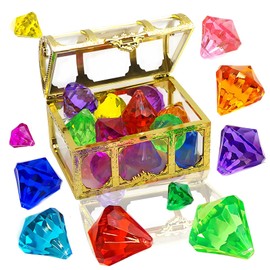 Treasure Chest, Pirate Treasure Containing 64 Gemstones and 10 Diamond with Holes, Each Approximately 2.5 Inches in Size, Designed for Kids as Water Pool Play Toys