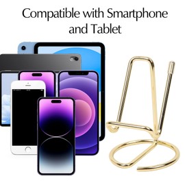 CREECHWA Gold Office Desk Supplies, Set of Phone Stand and Bussiness Card Holder, Gold Desk Accessories, Metal,