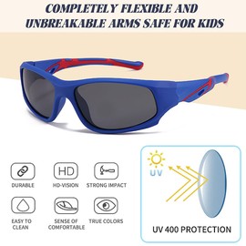 AODUOKE - anteojos de sol polarizadas para niños y niñas, para niños, jóvenes, béisbol, playa, sol con correa, W-blue Frame Grey Lens, M