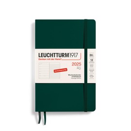 LEUCHTTURM1917 370524 2025 Weekly Calendar and Notebook, B6+ Paperback Format, Softback, 12-Month Planner, 80 g, Lined, Forest Green