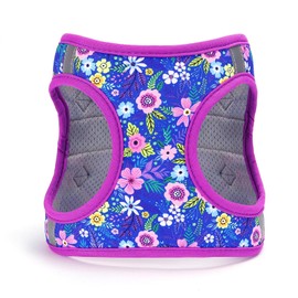 Moonpet Step in Air Dog Harness Leash Set- All Weather Reflective No-Pull Floral Pattern Padded Mesh Vest Harness for Cats Puppy Extra-Small Small Medium Large Dogs - Dark Flower - S