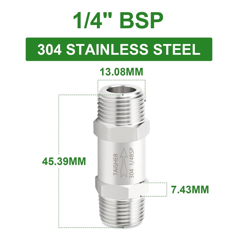 TAISHER 1PCS 304 Stainless Steel 1/4" BSP Male x 1/4"
