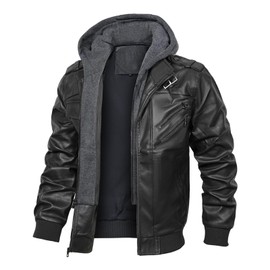 INVACHI Mens Leather Jacket Vintage Motorcycle Biker Jackets Faux Leather Outwear with Removable Hood