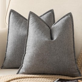 YAERTUN Pack of 2 Decorative Linen Soild Cushion Covers Farmhouse Neutral Throw Pillow Cases for Chair Couch Sofa Bedroom Living Room Home Decor 16 x 16 Inch 40x40 cm Gray
