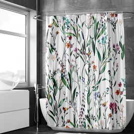Rock Cloud Floral Shower Curtain, Watercolor Flowers Fabric Bathroom Curtains Set with Hooks Decorative Botanical Leaves Pattern Machine Washable 72" X 72"