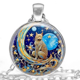 Fashion Jewelry STARS CAT CELESTIAL MOON Pendant 925 Sterling Silver 18" Necklace men women