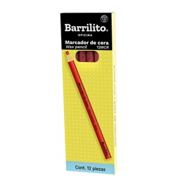 Barrilito Lápiz Marcador de cera rojo carmín, caja con 12 piezas. 12MCR