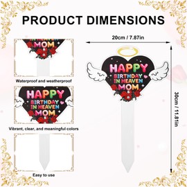 Fukaisu Happy Birthday in Heaven Mom, 30x20cm/11.8x7.9in Large Heavenly Birthday Decoration Heart Metal Memorial Plaque Stake for Cemetery Grave Garden Yard Site Outdoor Decor Accessories