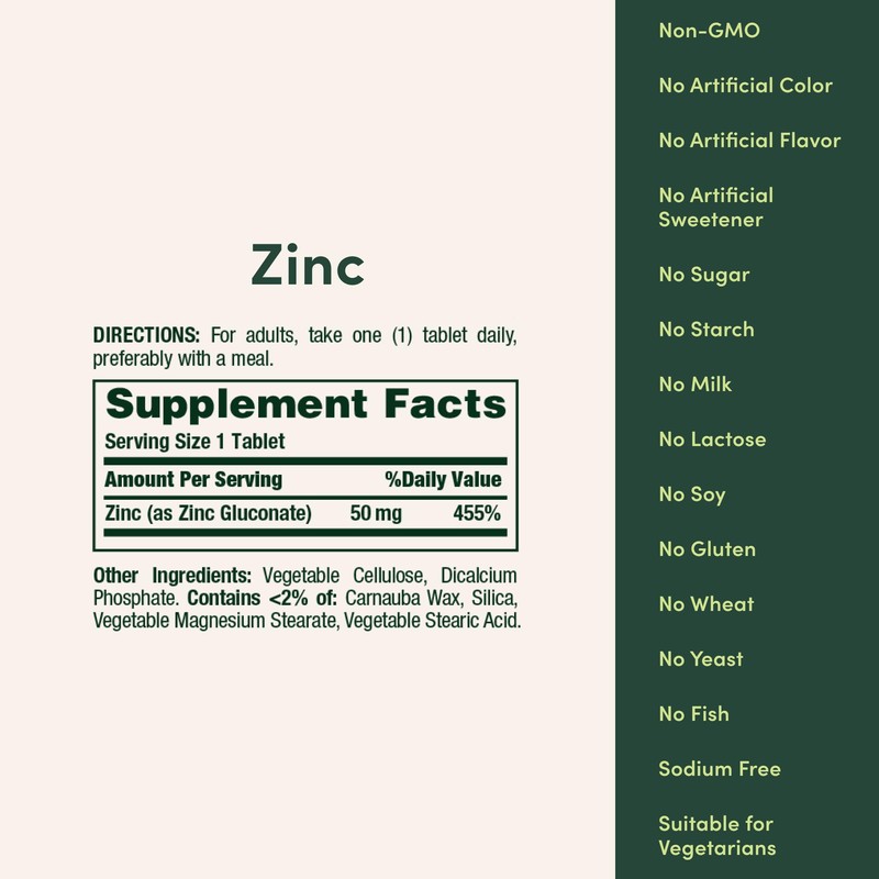Nature's Bounty Zinc 50mg, Immune Support & Antioxidant Supplement, Promotes