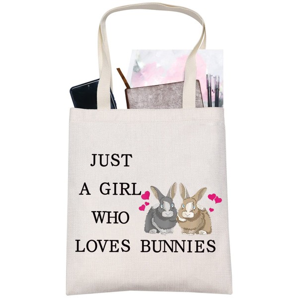 LEVLO Funny Bunny Cosmetic Bag Animal Lovers Gift Just A Girl Who Loves Bunnies Makeup Bag Pouch Bunny Lovers Gift for Women Girls, Loves Bunnies Tote Bag,