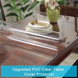 Custom PVC Table Cover Pad Clear Dining Table Protector Transparent Plastic Desk Cloths for Kitchen Table Coffee Table Laptop Desk Sofa Side TV Table Water Heat Proof Anti-Scratch Non-Slip Liner Pad